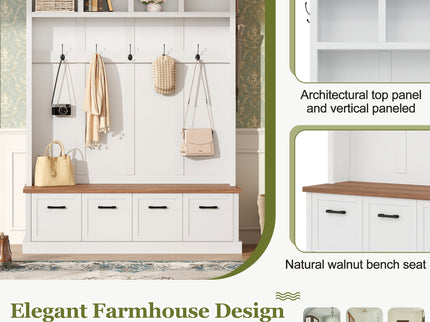 Hall Tree With Storage Bench Mudroom Coat Rack With 6 Hooks