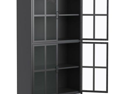 Premium Metal Storage Cabinet With Tempered Glass Doors, Adjustable Shelves, And Anti Tipping Device - Black