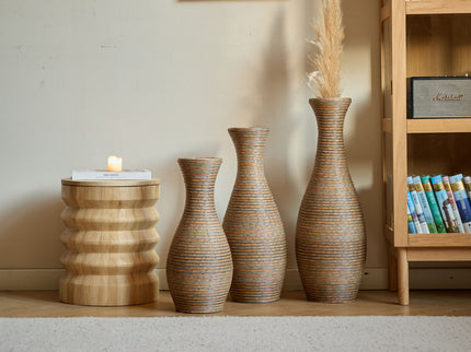 3 Piece Artificial Rattan Floor Vase Set Decorative Accent For Living Room, Hallway & Entryway, Ideal For Dried Or Silk Flower Arrangements - Beige