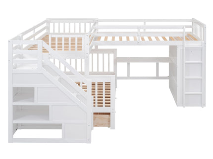 L Shaped Bunk Bed With 3 Drawers, Portable Desk And Wardrobe