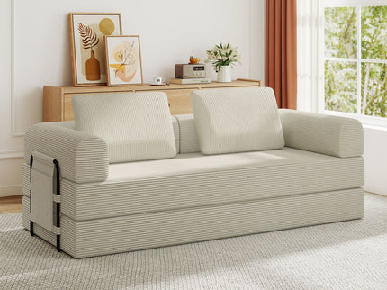 Convertible Sleeper Sofa Bed With Cylindrical Pillow, Fixed Shape Frame