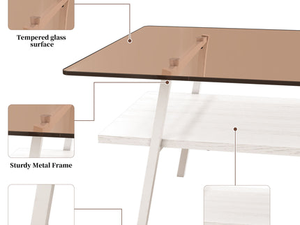 Rectangle Coffee Table, Tempered Glass Tabletop Modern Table For Living Room