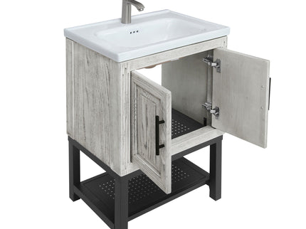 Modern Freestanding Bathroom Vanity With Ceramic Sink, Hot And Cold Faucet, Storage Cabinet & Open Shelf
