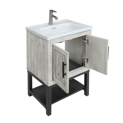 Modern Freestanding Bathroom Vanity With Ceramic Sink, Hot And Cold Faucet, Storage Cabinet & Open Shelf