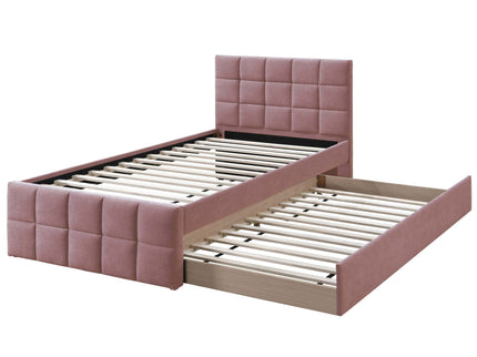 Contemporary Style Bed With Trundle Upholstered Headboard And Footboard Grid Pattern