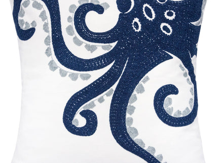 Octopus Patterned Pillow Cover With Matching Back - White