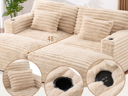 Oversized Double Chaise Lounge Sofa Bed With USB Ports And Cup Holders