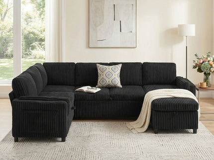 Convertible U-Shaped Sectional Sofa Bed With USB Ports And Storage