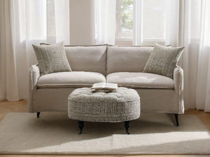 Upendo - Pattern Linen Sofa With 2 Toss Pillows - Beige