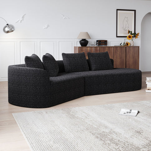 Upholstered Oversized Sectional Sofa, 4 Seater Extra Deep & Wide Curved Cloud Couch With 4 Throw Pillows For Living Room - Black