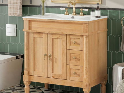 Modern Bathroom Vanity With Ceramic Sink, Soft Close Doors, Adjustable Shelves