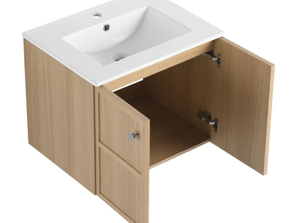 Wall Mounted Bathroom Vanity With Ceramic Sink And 2 Soft Closing Doors
