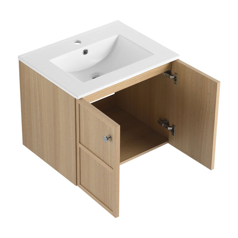 Wall Mounted Bathroom Vanity With Ceramic Sink And 2 Soft Closing Doors