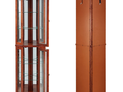 Corner Curio Cabinet With Lights, Adjustable Tempered Glass Shelves, Mirrored Back, Display Cabinet (E26 Light Bulb Not Included)