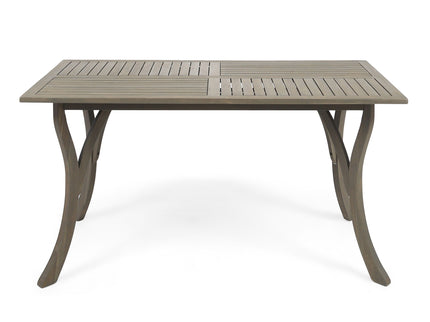 Transitional Acacia Wood Dining Table With Slat Panel Top - Gray
