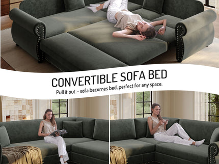 L-Shaped Sofa Couch With Pull-Out Bed