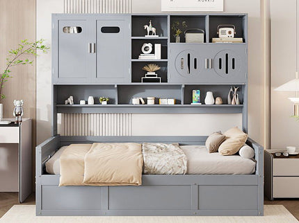 Daybed With All-In-One Cabinet And Shelf