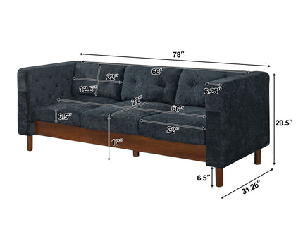 3 Seater Sofa With Square Arms, Tufted Pillow Back For Living Room