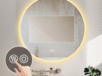Round LED Bathroom Mirror With Adjustable Lights, Anti Fog & Dimmable For Home Decor - Silver