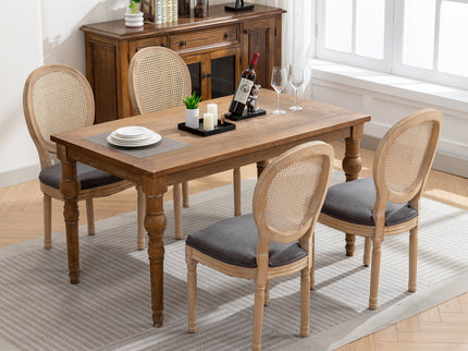 French Style Solid Wood Frame Antique Painting Fabric Rattan Back Dining Chair (Set of 2)