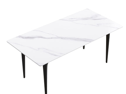 70.87" Modern Artificial Stone White Straight Edge Black Metal Leg Dining Table, Can Accommodate 6-8 People - White / Black