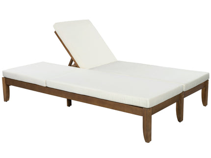 Adjustable Outdoor Patio Lounge Chair 2 Seater Recliner - Beige / Walnut