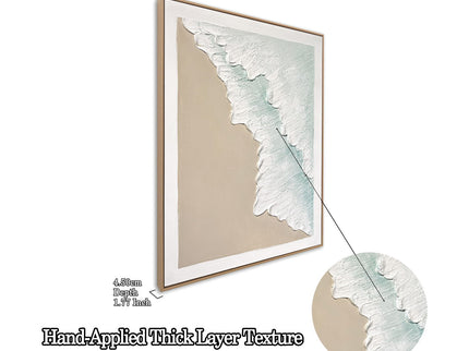 Framed Ocean Wave Wall Art, Textured Canvas Painting, Beach Decor For Living Room (Set of 2) - Aqua Blue