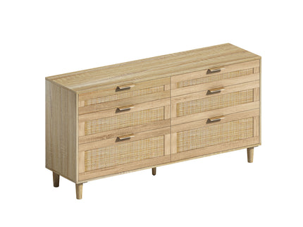 Rattan Dresser With 6 Drawers, Legs & Handles, Storage Cabinet - Natural