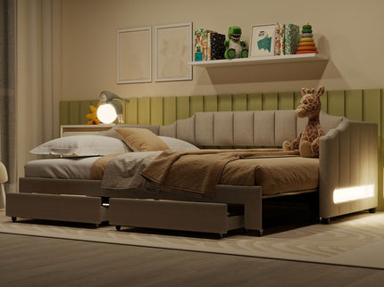 Extendable Daybed With LED Light And 2 Storage Drawers