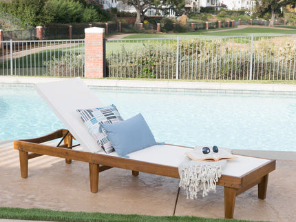 Outdoor Chaise Lounge With Acacia Wood Frame - White / Teak