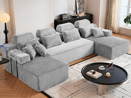Sectional Sleeper Sofa & Storage Pockets, Modular Couch With Throw Pillows For Living Room