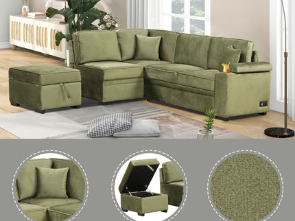 Sleeper Sofa Bed, 2 In 1 Pull Out Sofa Bed L Shape Couch With Storage Ottoman For Living Room, Bedroom Couch And Small Apartment