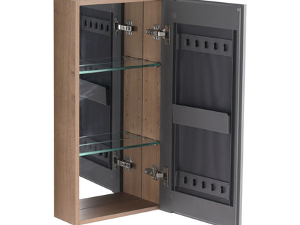 14" Bathroom Mirror Cabinet With Adjustable Shelves, Wall Mounted Medicine Storage Cabinet Frame With Soft Closing Hinges - Imitative Oak
