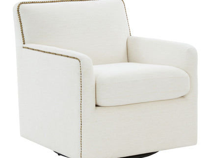 Tolland - Swivel Accent Chair With Antique Brass Nailhead Trim - Cream