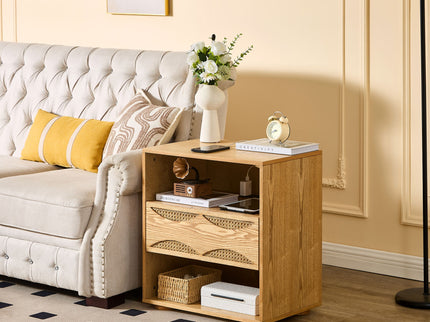 Nightstand With USB Ports & Outlet Hole, End Table With Drawer