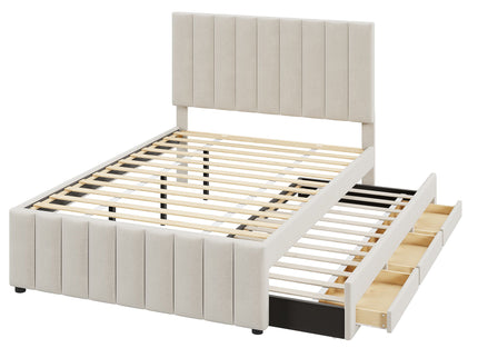 Upholstered Platform Bed With Twin Size Trundle And 3 Drawers