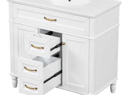 Bathroom Vanity With Sink, Flip-Out Top Drawer, Soft Close Doors, 2 Storage Drawers