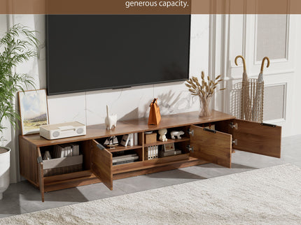 TV Stand, Entertainment Center & Fluted Door & Cable Management, Soft Closing Hinges - Walnut