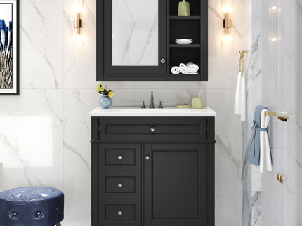 Bathroom Vanity With Medicine Cabinet, Royal Mirror Cabinet, Modern Bathroom Storage Cabinet With 2 Soft Closing Doors And 4 Drawers