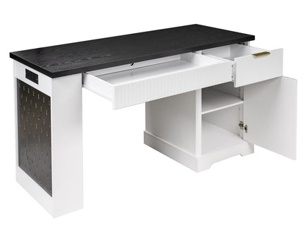 Modern Fluted Office Desk With Storage Cabinet