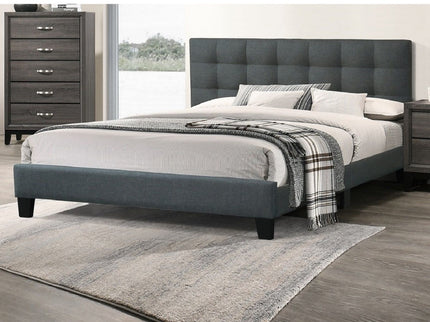 California King Size Tufted Headboard Platform Bedframe, Bedroom Furniture - Charcoal