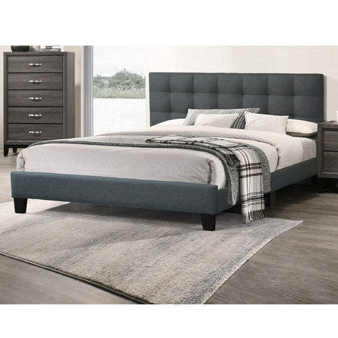 California King Size Tufted Headboard Platform Bedframe, Bedroom Furniture - Charcoal