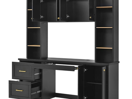 Computer Desk With Hutch, Workstation With Desk Grommet & Keyboard Tray
