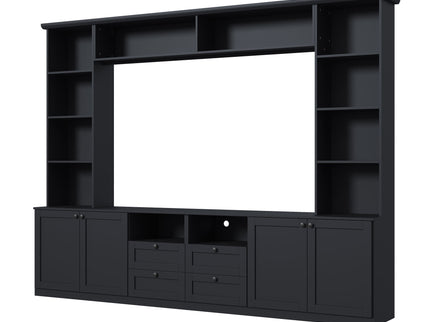 Farmhouse Elegant Entertainment Center Wall Unit With 4 Drawers