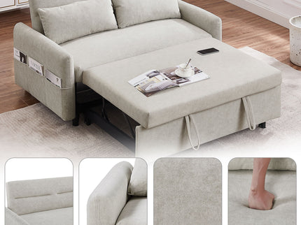 Pull Out Sleep Sofa Bed Loveseats Sofa Couch With Adjsutable Backrest, Storage Pockets, 2 Soft Pillows, USB Ports For Living Room, Bedroom, Apartment, Office