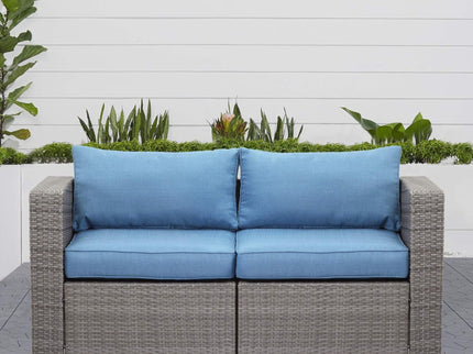 2 Piece Patio Loveseat Set With Thick Cushions, Outdoor Sectional Sofa For Balcony - Blue / Brown