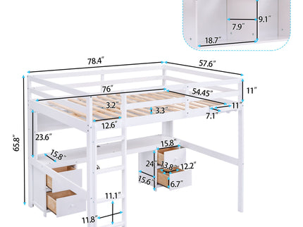 Loft Bed With Desk, Cabinets, Drawers, Charging Station And Bedside Tray