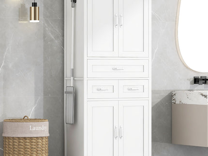 Tall Bathroom Storage Cabinet With 4 Doors 3 Drawers Adjustable Shelves - White