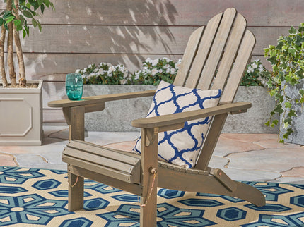 Outdoor Foldable Adirondack Chair With Hand Crafted Details - Gray