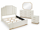 Beige / 4 Pc. Bed, Nightstand, Dresser, Mirror / Queen